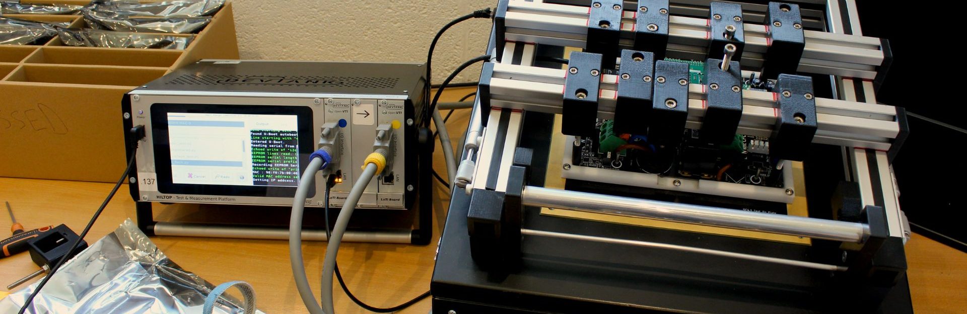 The HILTOP with a test fixture. Production test solution
